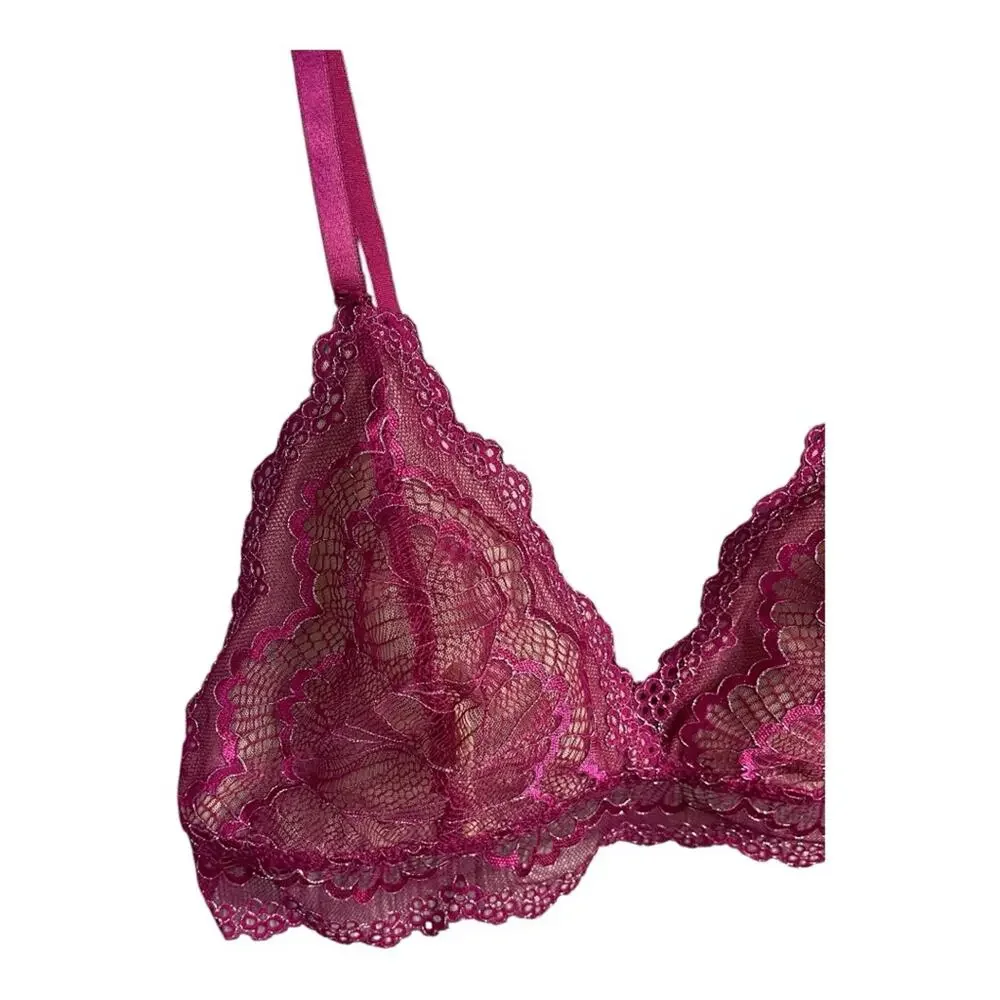 Frederick’s of Hollywood Caroline Lace & Mesh Lined‎ Bralette 1X Fuchsia NWT